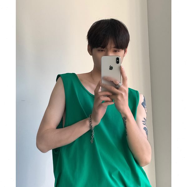 美式重磅背心男无性别低领口设计感韩版时髦网红叠穿内搭打底衫潮