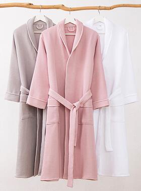 秋冬加长加厚全棉蜂巢华夫格浴袍浴衣家居服酒店民宿SPA灰色吸水