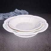 S588纯白酒店陶瓷玉兰碗汤碗白瓷盘子甜品碗餐饮餐具圆盘碗菜盘圆