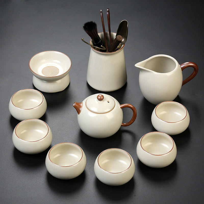 汝窑茶具套组家用轻奢高档汝瓷陶瓷功夫茶杯盖碗茶盘客厅办公会客