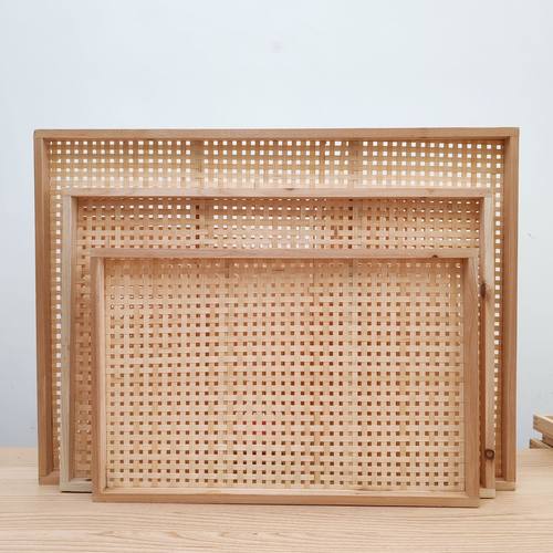 方形竹编簸箕手工绘画茶药烘干