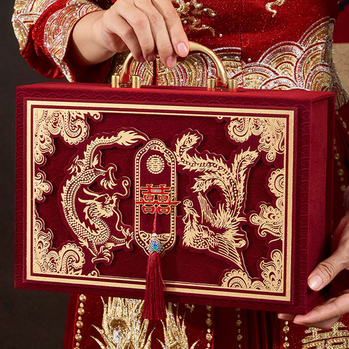 绒布订婚彩礼钱盒子彩礼箱现金装钱提亲结婚礼盒嫁妆20万礼金盒