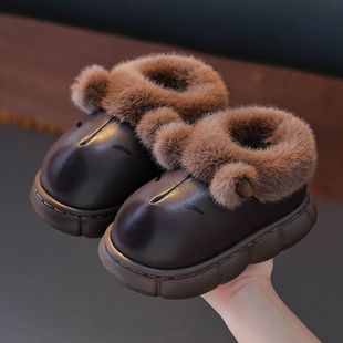 卡皮巴拉儿童棉拖鞋冬季男童EVA室内皮面防水中大童小孩宝宝棉鞋