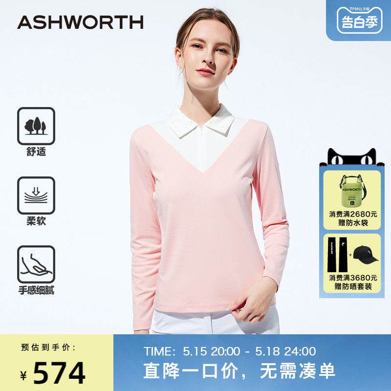 [桑蚕丝]ASHWORTH雅狮威 春夏翻领长袖polo衫女通勤休闲t恤女上衣 运动/瑜伽/健身/球迷用品 高尔夫服装 原图主图