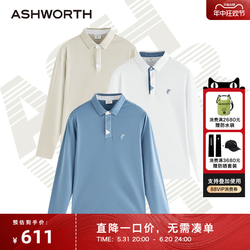 [三防面料]ASHWROTH雅狮威 24春夏高尔夫男装运动长袖T恤polo衫男-封面