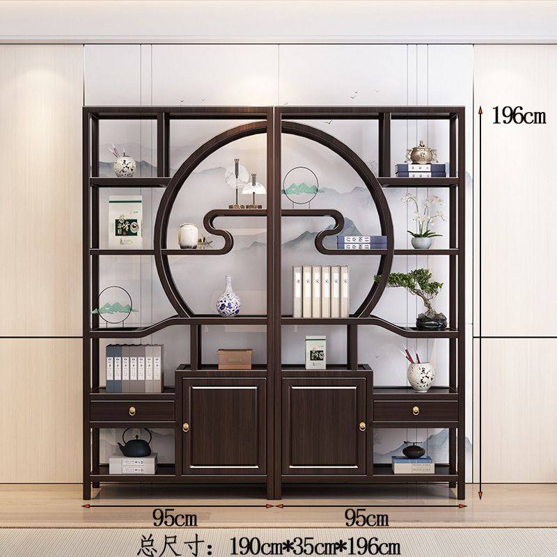 新中式实木博古架多宝阁书架柜橡木多宝阁茶室置物架免佛山