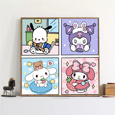 diy油画填色动漫卡通手工四宫格油彩丙烯数字油画