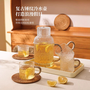 锤纹大容量 冰箱冷水壶家用凉水壶玻璃耐高温凉茶壶凉水杯套装