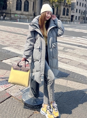 90白鸭绒嘉兴平湖羽绒服女中长款小个子连帽韩版宽松显瘦外套冬季