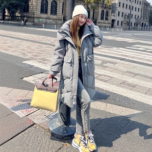 90白鸭绒嘉兴平湖羽绒服女中长款小个子连帽韩版宽松显瘦外套冬季