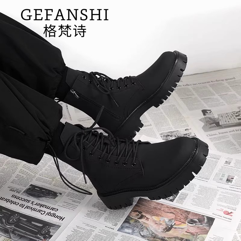 法国GFS马丁靴男秋冬季长筒机车靴高帮防水防滑皮鞋加绒增高男鞋