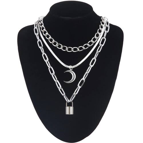Layer moon pendant necklace fashion chains necklace lock