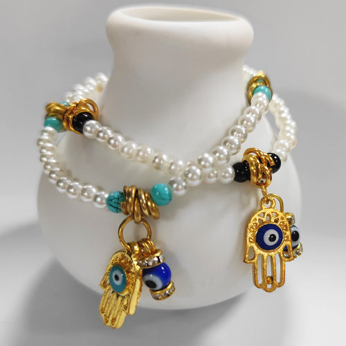 Korean Ins Blue Evil Eye Bracelet Lucky Imitation Pearl