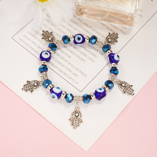 Hand Palm Evil Eye Pendant Bracelet Elastic Rope Adjustable