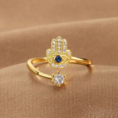 Hamsa Fatima's Hand Open Rings Turkish Blue Cubic Zircon
