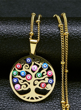Turkey Eye Tree of Life Charm Necklaces Women Stainless