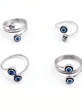 2023 New Turkey Blue Evil Eye Rings for Women Men Stainless