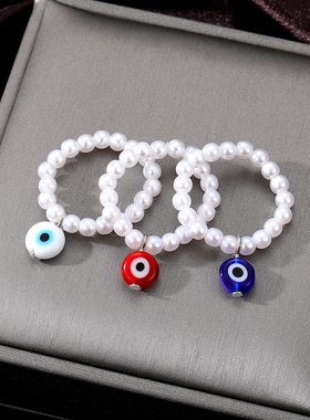 Simple Color Evil Eye Beads Ring For Women Friend Gift New