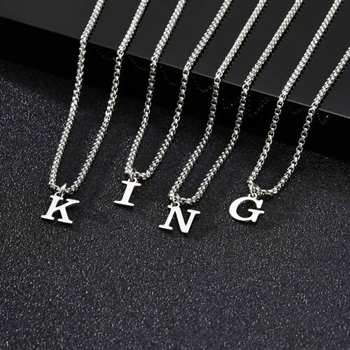 Simple A-Z Letter Necklace for Men, Waterproof Stainless