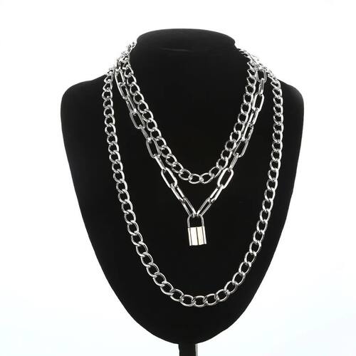 Layered Chain Necklace Cool Lock Goth Accessories Grunge