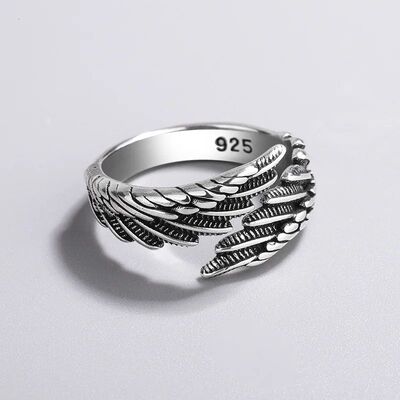 Sterling Silver Angel Wing Feather Adjustable Rings For