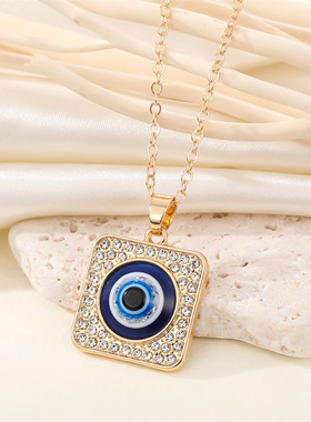 Bling Vintage Square Evil Eye Necklace For Women Men Couple
