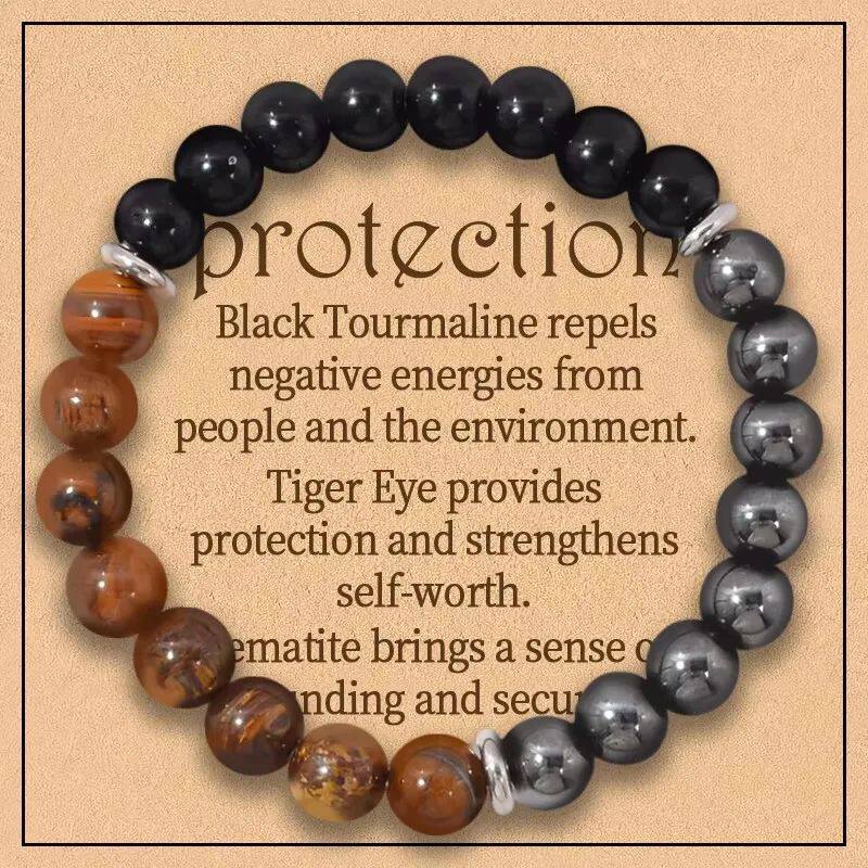 Triple Protection Bracelet:Tiger Eye, Black Obsidian, &