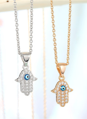 Dayoff 1PC Fashion Zircon Fatima Hand Necklace Metal