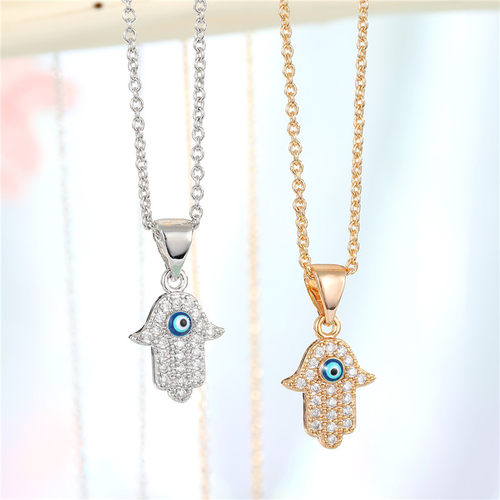 Dayoff 1PC Fashion Zircon Fatima Hand Necklace Metal