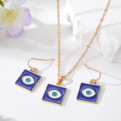 Enamel Square Blue Evil Eye Necklace For Women Gift Simple