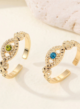 Alloy Flower Turkey Evil Eye Rings For Women Shiny Hollow
