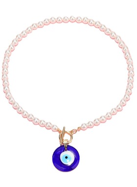 Glass Fake Pearl Evil Eye Necklace For Women Gift Fashion