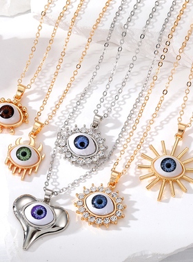 Zircon Heart Turkey Blue Evil Eye Pendant Necklace Women