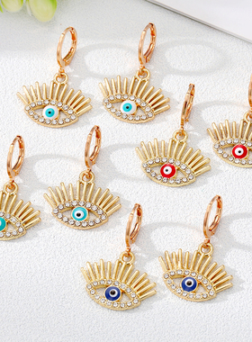 Zircon Hollow Turkish Evil Eye Hoop Earrings Women Vintage