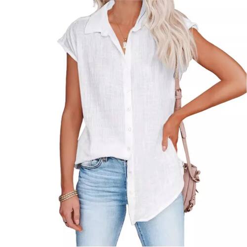 Solid color lapel breasted sleeveless shirt 纯色翻领无袖衬衫