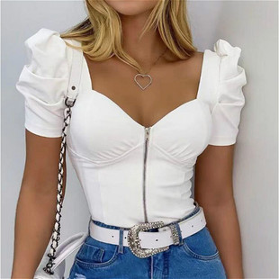 V Neck Vintage Shirts Solid Color Casual Elegant Tops Female