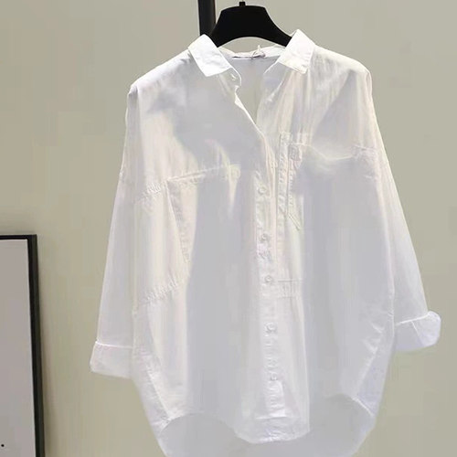 Collar solid color oversized shirt woman翻领纯色宽松大摆衬衫