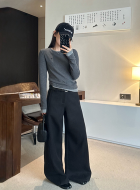 KAPOK-2025冬季新款加厚高腰遮胯显瘦百搭呢料直筒休闲裤女35085