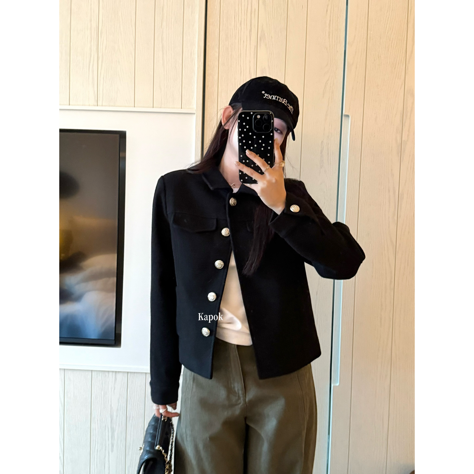 KAPOK-富贵千金韩系翻领加厚夹棉小香风外套短外套25771