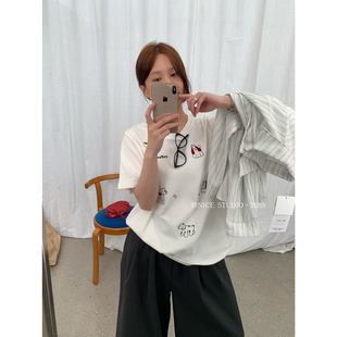 韩系刺绣狗狗宽松休闲短袖 2026夏季 T恤W63808 STUDIO 奶思家NICE