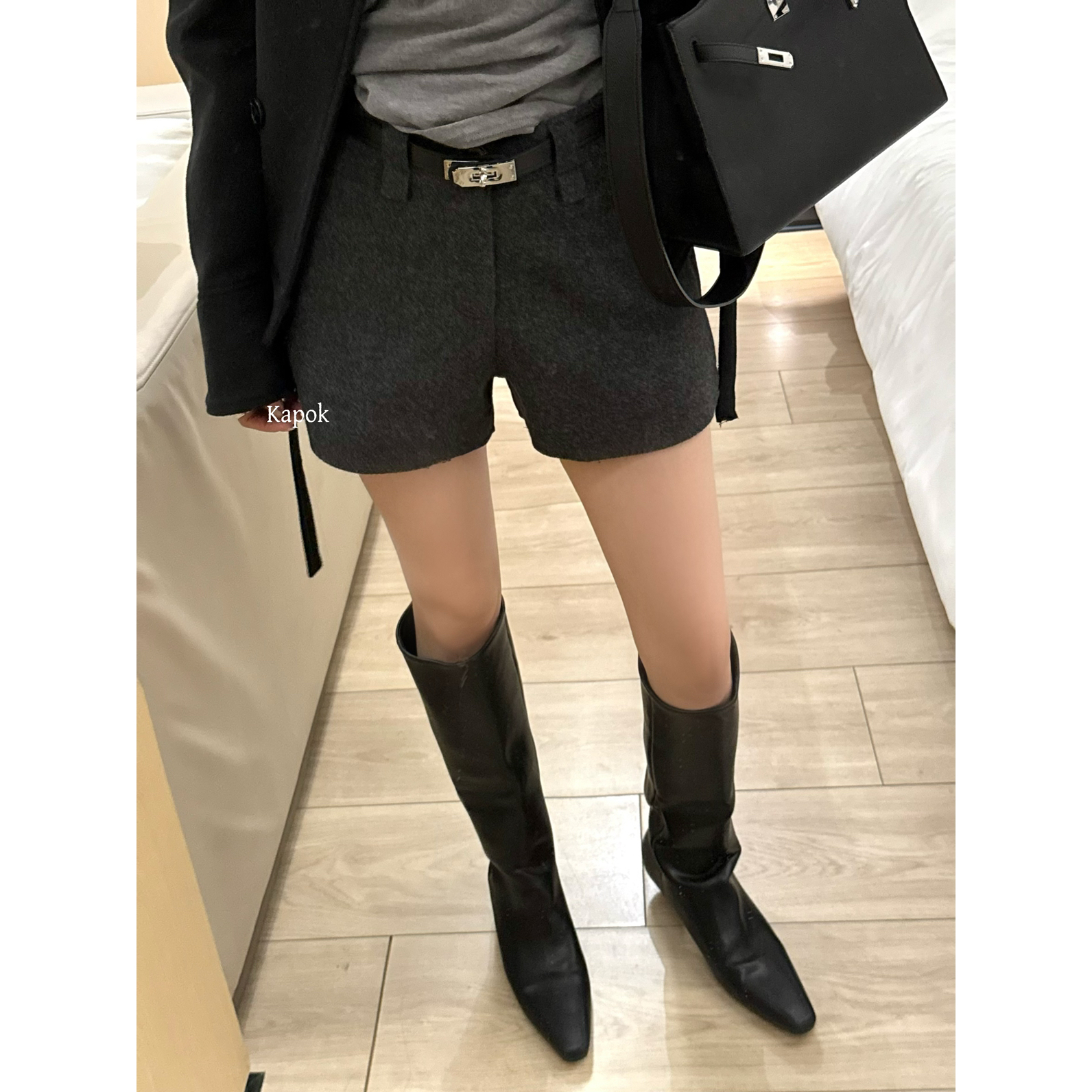KAPOK-有层次挺阔有型大长腿呢子显瘦短裤休闲短裤(配腰带)35068