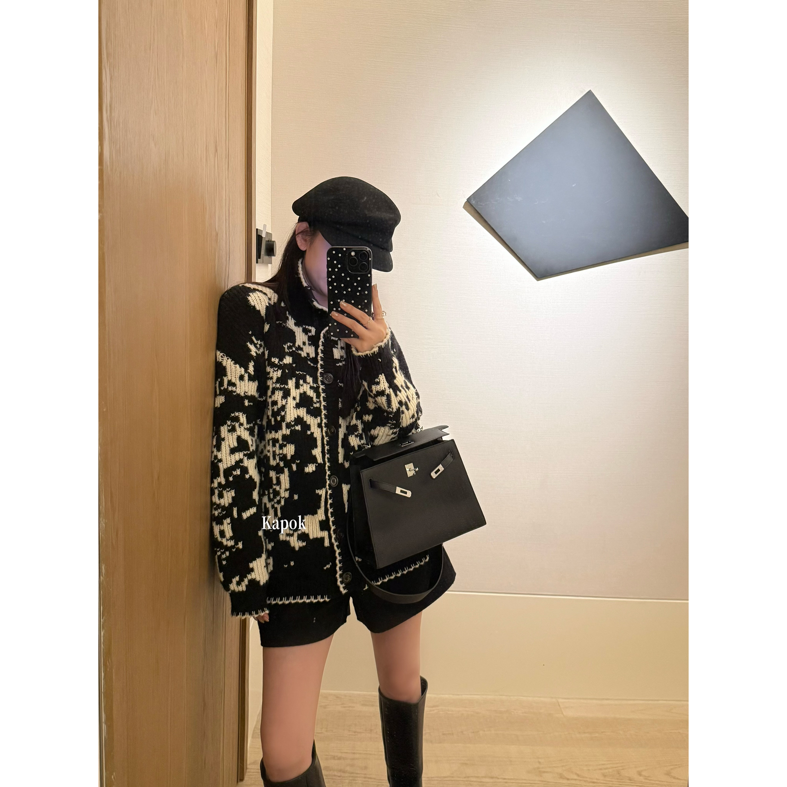 KAPOK-重磅好货复古重工提花加厚高领毛衣外套短外套女25F573