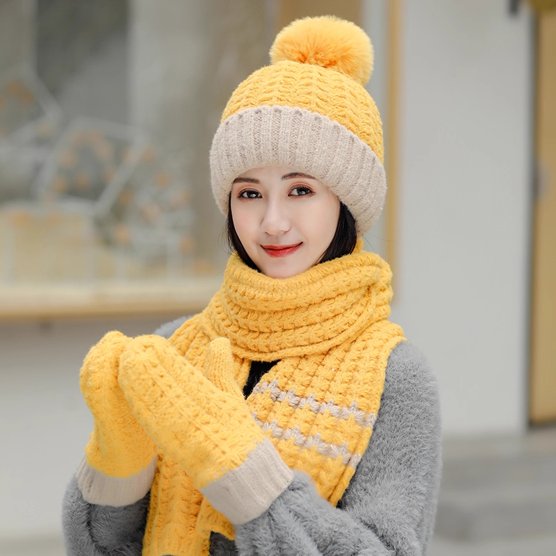 帽子女秋冬天韩版潮百搭针织帽网红款可爱毛球保暖围巾套装毛线帽