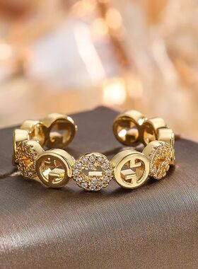 New Women's Copper Coin Adjustable Ring, Cold Style Zircon