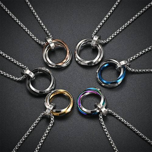 Necklace For Men Hip-hop Three-ring Titanium Steel Does Not