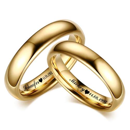 Smooth Stainless Steel Couple Rings Gold Color Simple 4MM