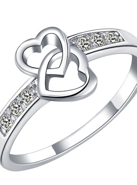 2023 925 Sterling Silver Rings For Women Double Heart crysta