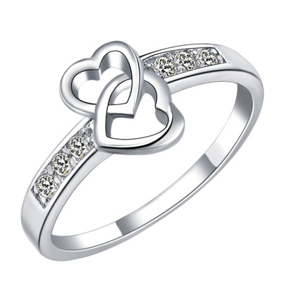 2023 925 Sterling Silver Rings For Women Double Heart crysta