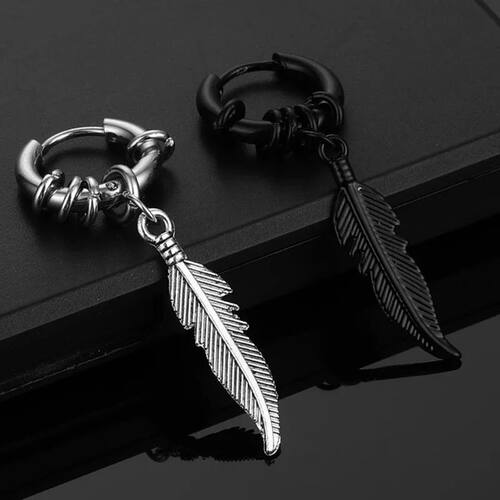 2pc korean Fashion Cross feather Stud Earrings Punk Rock