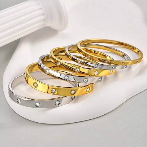 Cubic Zircon Stainless Steel Bracelet for Women, Gold